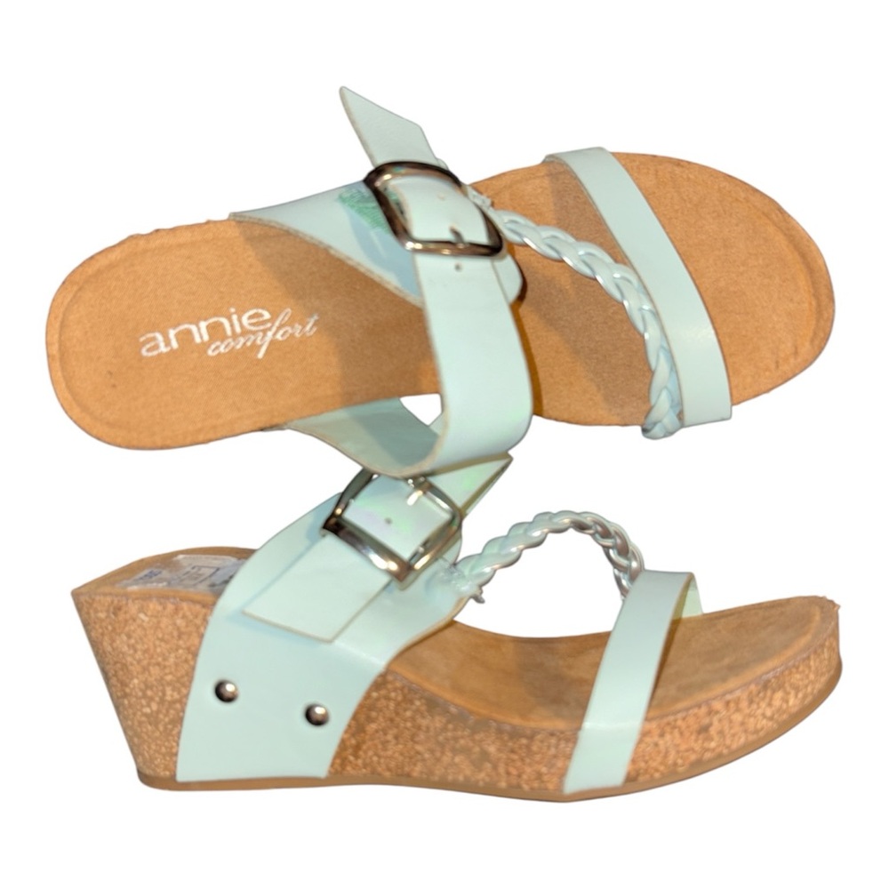 Annie Comfort Mint Wedge Sandals - Braided Strap